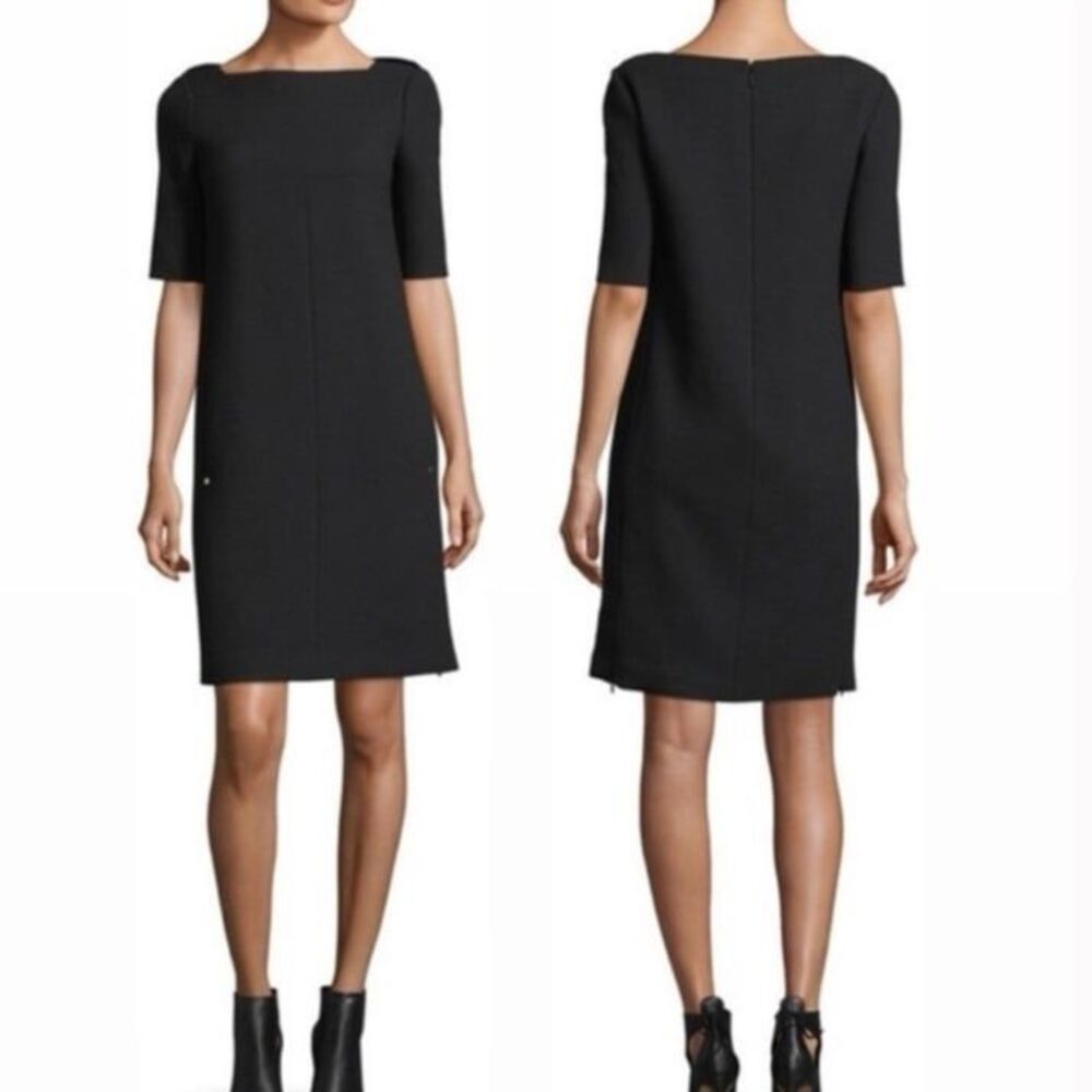 LAFAYETTE 148 Cyra Lace Panel Square-neck Dress in Black Size 12